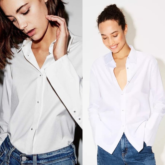 Misha Nonoo Husband Shirt White with Silver Button Studs Size Small - Picture 3 of 9